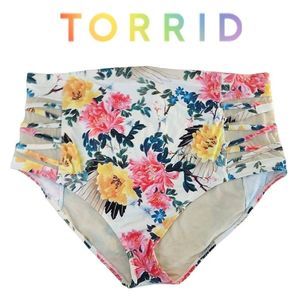 Torrid Off White Floral High Waist Mesh Sides Bikini Bottoms 2X